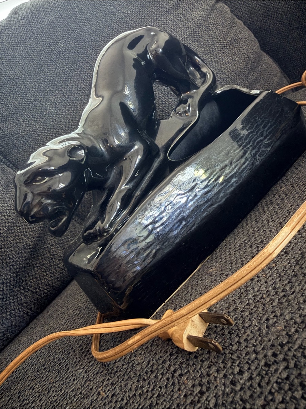 Vintage 1960’s MCM Black Panther Lamp Jungle Cat Figurine Accent Light